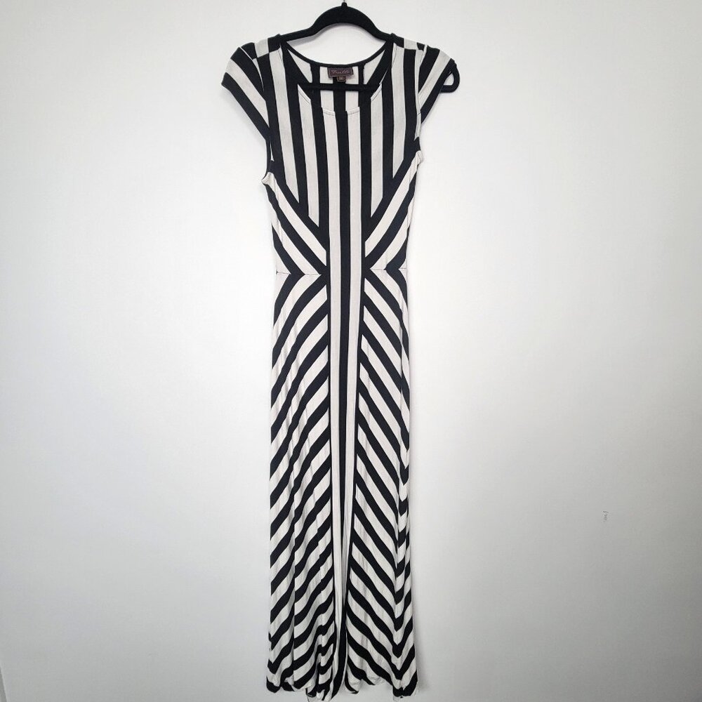 Trulli Black White Striped Maxi Dress Bodycon Mod Retro Minimalist